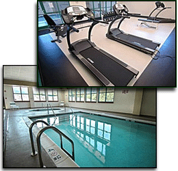 indoor pool and fitness room at chief logan hotel